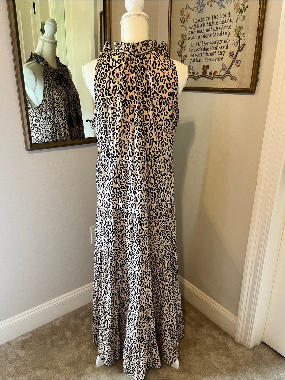 Mud Pie Beige and Black Sleeveless Leopard Print Maxi Dress